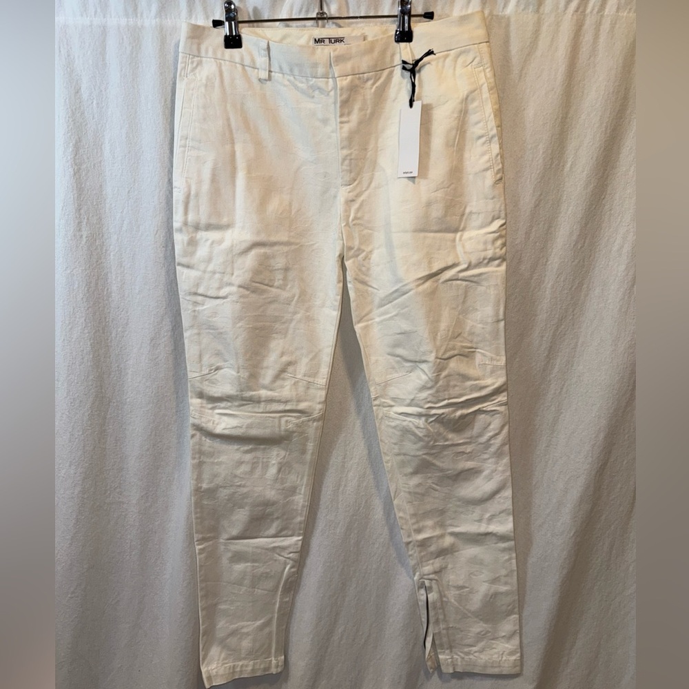 Brand New Mr. Turk Moto-style White Cotton Chino Size 30 -Zipper-leg - Patterned